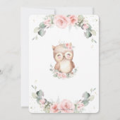 Schattig Owl Pink Floral Greenery Baby shower  Kaart (Achterkant)
