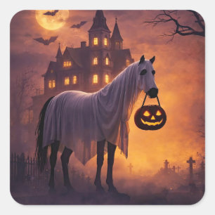 Schattig Paard Halloween Geest Grappig  Vierkante Sticker