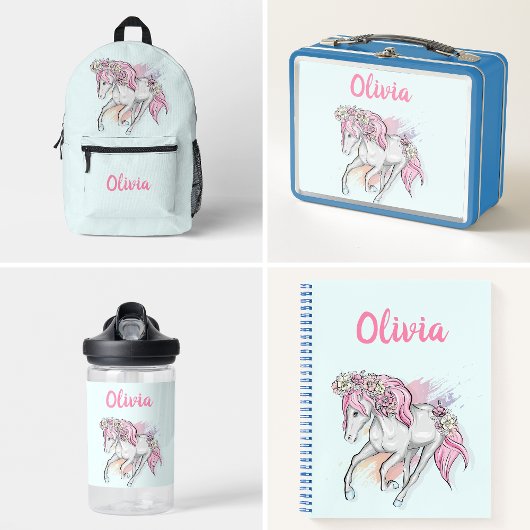 Schattig paard met bloemen terug naar school meisj notitieboek