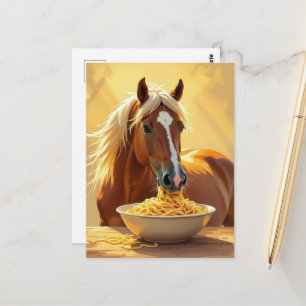 schattig paard met palomino vacht die spaghetti ee briefkaart