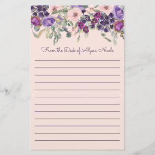 Schattig Paars Blush Roze Bloemmotief Wit Geliniee Briefpapier