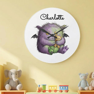 Schattig Paars Groen Fluffig Monster Vriend Grote Klok