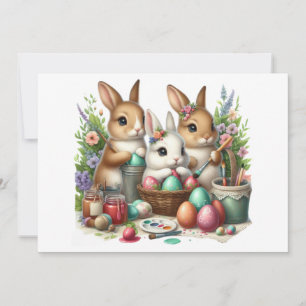 Schattig, Paashaas/Lente verf feestje Feestdagenkaart