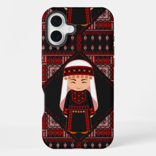 schattig Palestijns meisje Borduurwerk rode tatree iPhone 16 Plus Hoesje