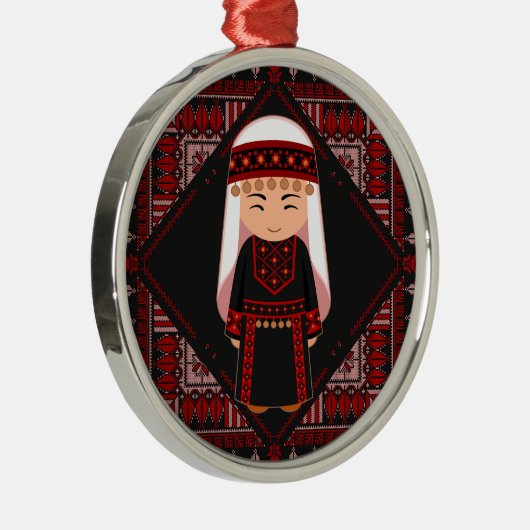 schattig Palestijns meisje Borduurwerk rode tatree Metalen Ornament (Rechts)