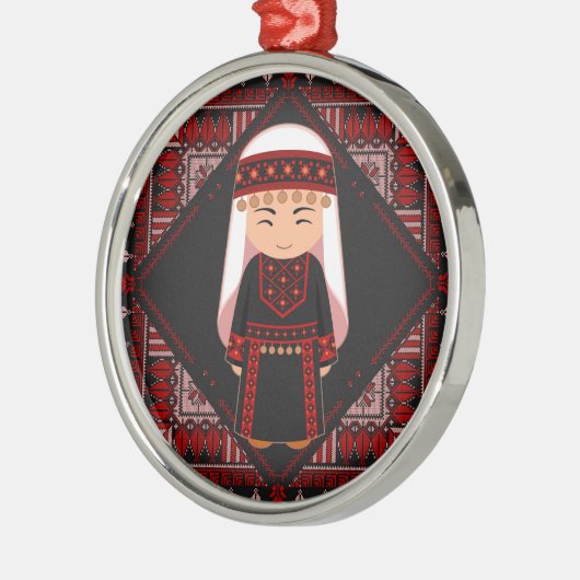 schattig Palestijns meisje Borduurwerk rode tatree Metalen Ornament (Links)
