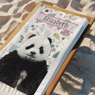 Schattig Panda Beer Blauwgroen Naam Kind Dierdier Strandlaken