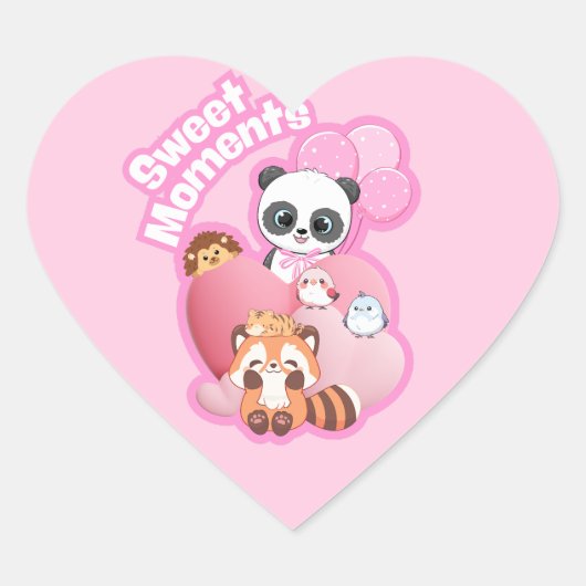 Schattig Panda & Friends Design Hart Sticker (Voorkant)