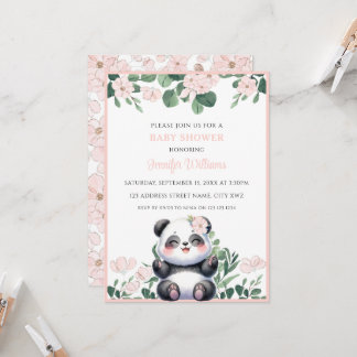 Schattig Panda Meisje Groene Roze Bloem Baby Showe Kaart