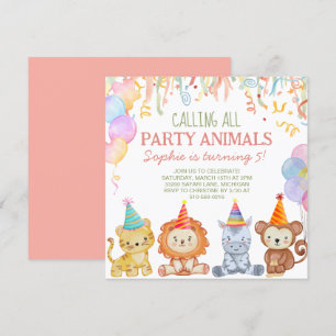 Schattig Party Animals Peach Pink Safari Verjaarda Kaart