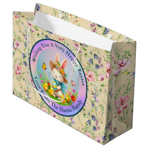 Schattig Pasen Konijn en Gelukkige Lente Bloemen V Groot Cadeauzakje