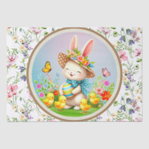Schattig Pasen Konijn en Gelukkige Lente Bloemen V Tissuepapier
