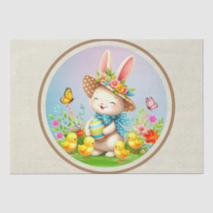 Schattig Pasen Konijn en Gelukkige Lente Bloemen V Tissuepapier