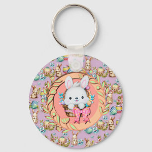 Schattig Pasen Konijn Zit in de Mand Sleutelhanger