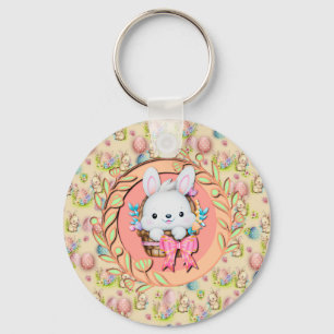 Schattig Pasen Konijn Zit in de Mand Sleutelhanger