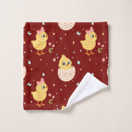 Schattig Pasen Kuiken met Roze Strik Naadloos Patr Washandje