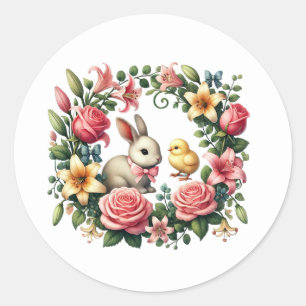Schattig Pasen Vakantie konijn kuiken Ronde Sticker