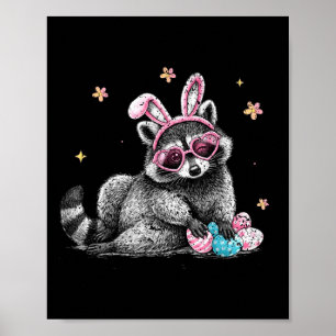 Schattig Pasen Wasbeer Konijn Grappig Lent Dier Ou Poster