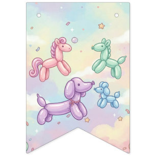 Schattig Pastel Ballondier Verjaardagsmeisje Vlaggetjes