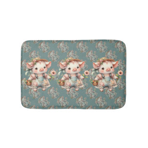 Schattig Pastel Biggetje in Cottagecore Overall Badmat