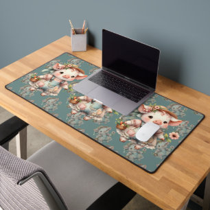 Schattig Pastel Biggetje in Cottagecore Overall Bureaumat