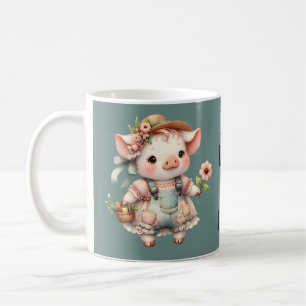 Schattig Pastel Biggetje in Cottagecore Overall Koffiemok