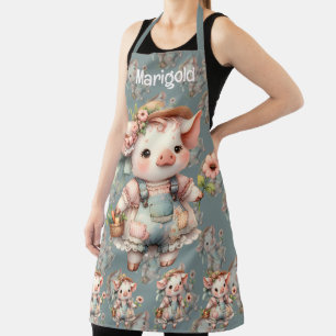 Schattig Pastel Biggetje in Cottagecore Overall Schort