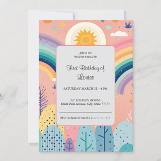 Schattig Pastel Boho Regenboog & Zon Boven Bos  Kaart