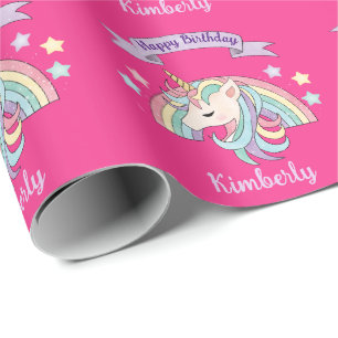 Schattig Pastel Eenhoorn & Fonkelende Regenboog op Cadeaupapier