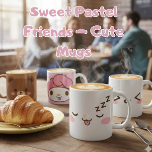 Schattig pastel karakterontwerp koffiemok