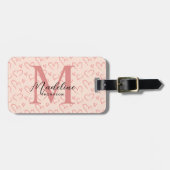 Schattig pastel roze hart patroon script monogram bagagelabel (Voorkant horizontaal)