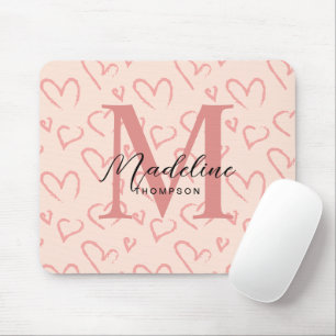 Schattig pastel roze hart patroon script monogram muismat
