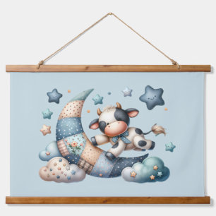 Schattig Patchwork Koeienfiguur Boven Maan met Ste Hangend Wandkleed