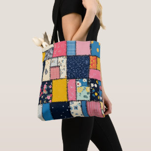 Schattig patchwork ontwerp, speels patroon draagtas