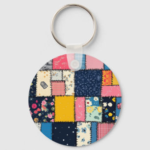 Schattig patchwork ontwerp, speels patroon sleutelhanger