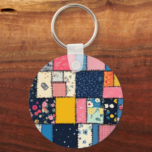 Schattig patchwork ontwerp, speels patroon sleutelhanger (Voorkant)