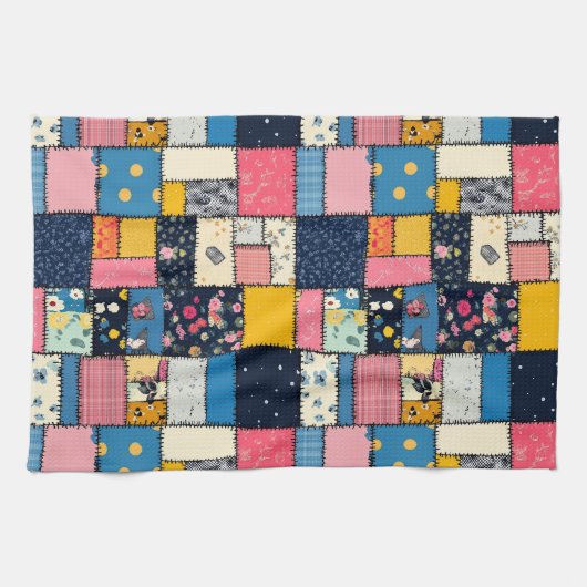 Schattig patchwork ontwerp, speels patroon theedoek (Horizontaal)