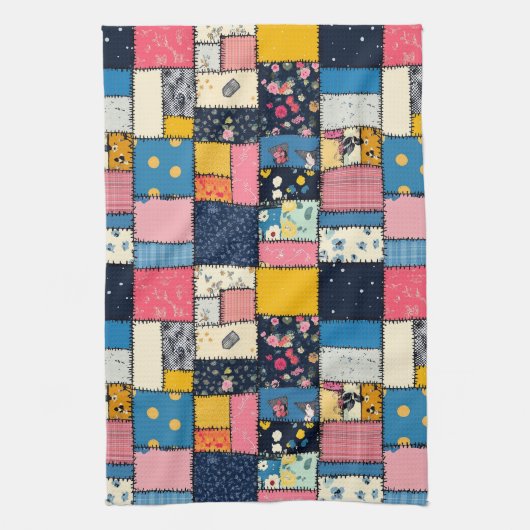 Schattig patchwork ontwerp, speels patroon theedoek (Verticaal)