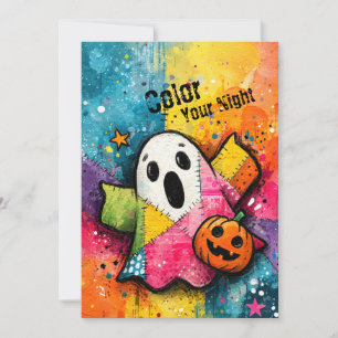 Schattig Patchwork Spook Kleurrijke Spat Kunst Kaart