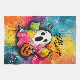 Schattig Patchwork Spook Kleurrijke Spatverf Kunst Theedoek