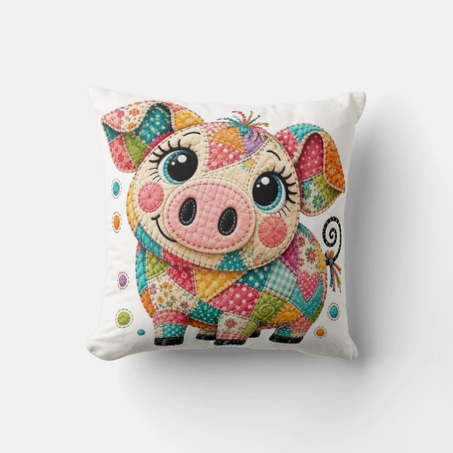 Schattig Patchwork Varken Kussen (Voorkant)