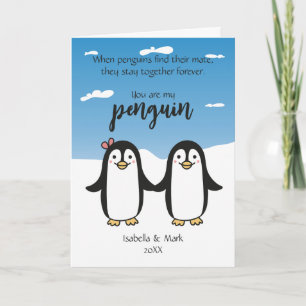 Schattig Pinguïn Koppel, Op Maat Gemaakte Valentij Kaart