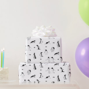 Schattig pinguïns monochroom patroon cadeaupapier