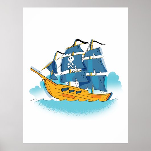 Schattig Piratenschip Cartoon Poster (Voorkant)
