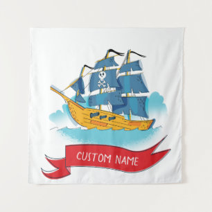 Schattig Piratenschip Cartooneske tekst Wandkleed