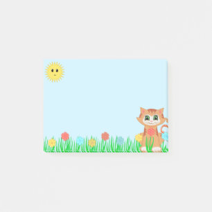 Schattig poes katje op lichtblauw post-it® notes