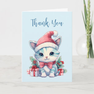 Schattig poesje in een kerstmuts voor Kerstmis Bedankkaart