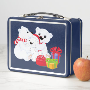 Schattig Polar Beer Blue Holiday Metal Lunch Box