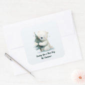 Schattig Polar Beer Knuffelen Kerstboom, Schattige Vierkante Sticker (Envelop)