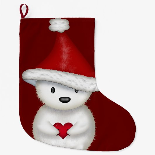 Schattig Polar Beer met Heart Christmas Stocking Grote Kerstsok (Voorkant)